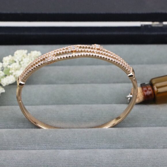 Triple Row Rose Gold Bangle with Sparkling Geometric Accents, XPBL0557 - Picture 12 of 12